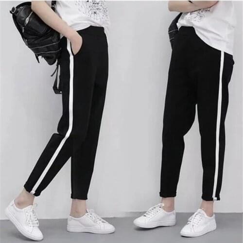 GAOKE Autumn Harem Pants New Casual Long Trousers For Women Black Side Striped Thin Ankle-Length Pants Female Pencil Pant