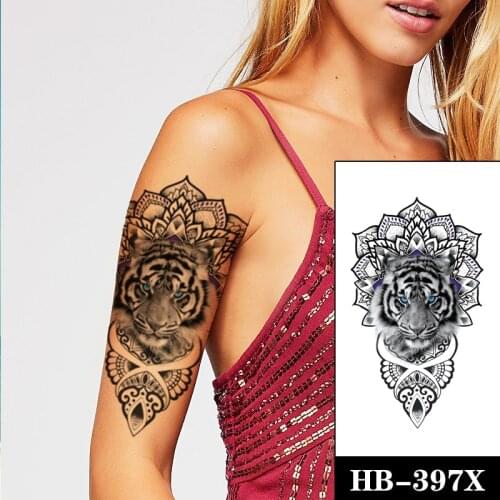Blue Eyes Black Tiger Tattoos Stickers Fake Waterproof Vatican Flowers Totem Tattoo Temporary Body Art Arm Tatoos for Women Men