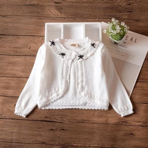 Sweet Bow Girls Cardigan Sweater Jacket 100% Cotton Girls Outerwear for 1 2 3 4 5 6 7 8 Years Old School Kids Clothes RKC195082