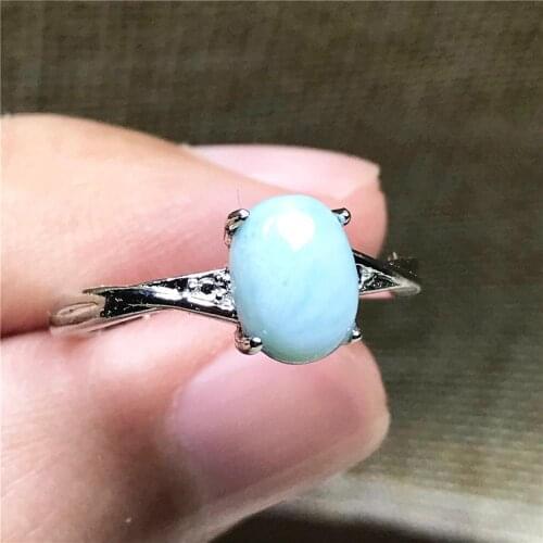 Top Natural Blue Larimar Ring Jewelry For Woman Lady Man Crystal 8x6mm Beads Silver Water Pattern Stone Adjustable Ring AAAAA