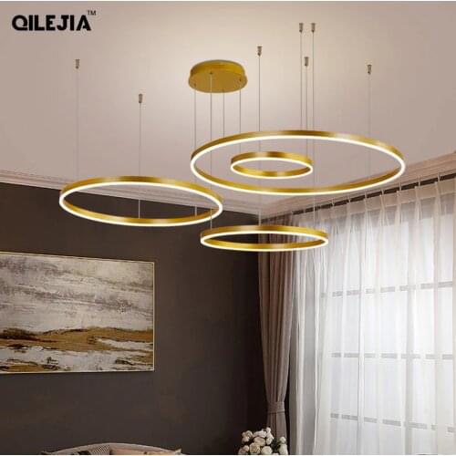Creative Modern Led Pendant Lights Home Deco Lighting Brushed Rings Ceiling Mounted Lighting Hanging Lamp For Living Dining Room