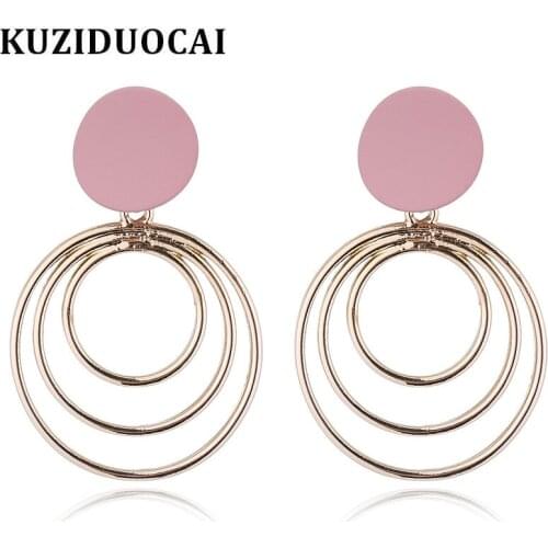 Kuziduocai 2018 New Fashion Fine Jewelry 4 Color Copper Baking Paint Matte Circle Round Connected Stud Earrings For Women E-1185