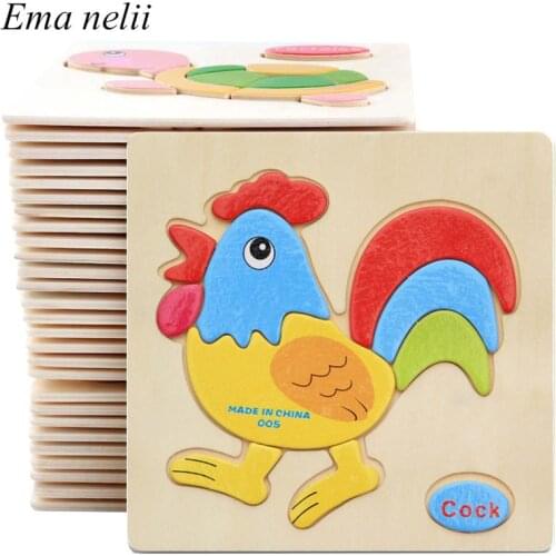 3D Wooden Toys Puzzle Educational Toys For Children Animal Fruit Traffic Wooden Puzzles For Kids Jigsaw Puzzle
