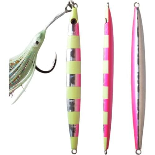 Metal Jigging Lure With Hooks Sinking Glow Jigs Octopus Skirt 100g 150g Speed Falling jigging Fishing Lure Salt Water
