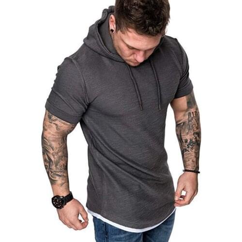 New Short Sleeve Running T-Shirts Mens Hoodies Sweatshirt Spring Summer Casual Hoody Male Workout Streetwear Plus Size 3XL
