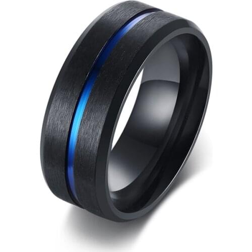 Black blue linejewelry wedding band finger rings for men
