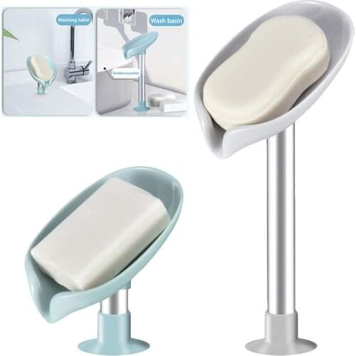 Leaf-shaped Soap Dish Soap Holder Perforated Free Standing Suction Cup Drain Rack Toilet Laundry Soap Box Bathroom Accessories