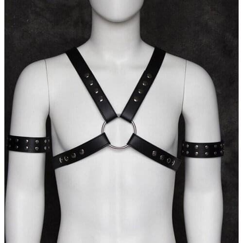 New sexy Men cool Lingerie Faux Leather Adjustable Body Chest Harness Bondage Costume metal Buckles for Men Clothing Accessories