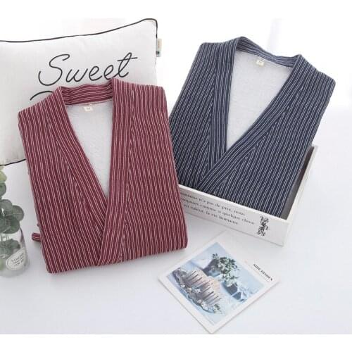Couple pajamas men and women autumn/winter home service suits thick warm Japanese kimono striped ladies bath robe night gown new