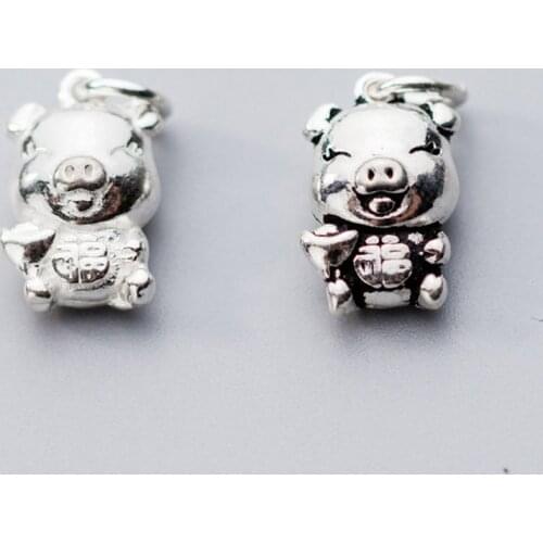 925 Sterling Silver Craft Hollow Lucky Pig Charms Cute Silver Pendants For Necklace Bracelets Jewelry Making DIY Gift Materials