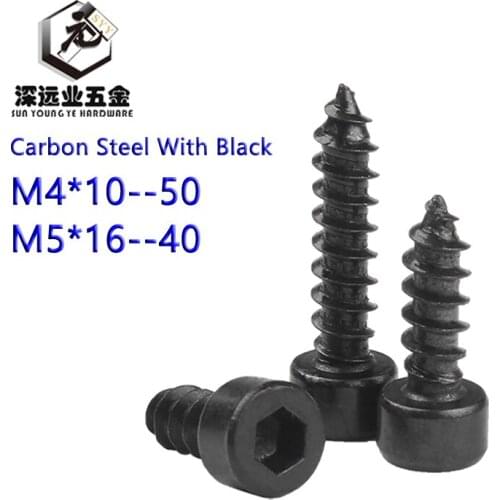 100/60/50pcs Carbon Steel With Black Hexagon Socket Cap Head Self Tapping Screws M4 M5 Speaker Screws Model Screws