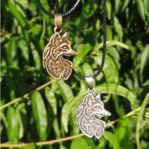 Vintage Fox Raven Head Pendant Nordic Viking Animal Rune Knot Amulet Wicca Necklace
