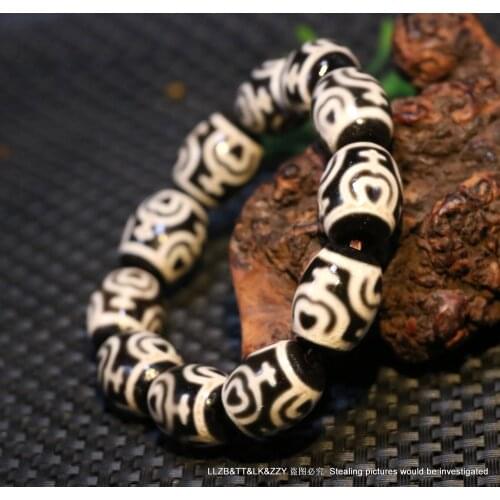 Magic Tibetan Old Agate Black&White Precious Bottle dZi Bead Amulet Bracelet A&T Timestown UPD22