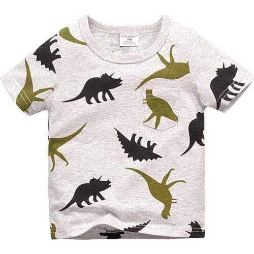 High-quality Brand Summer boys girls t-shirt Jurassic World dinosaur Print car 3D Embroidery Cotton Kids Tees tops baby clothes