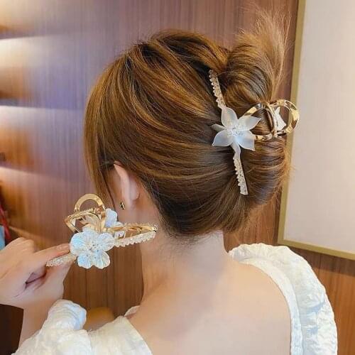 2021 Women Elegant Hairpins Gold Metal Flower Hollow Geometric Hair Claw Vintage Hair Crab Hair Clips For Girls Hair Accessories