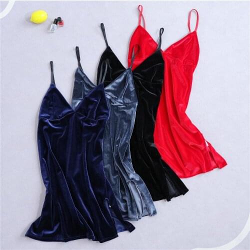 Autumn/winter golden velvet v-neck sexy halter nightgown with thick velvet split dress a-line top dress casual home clothing