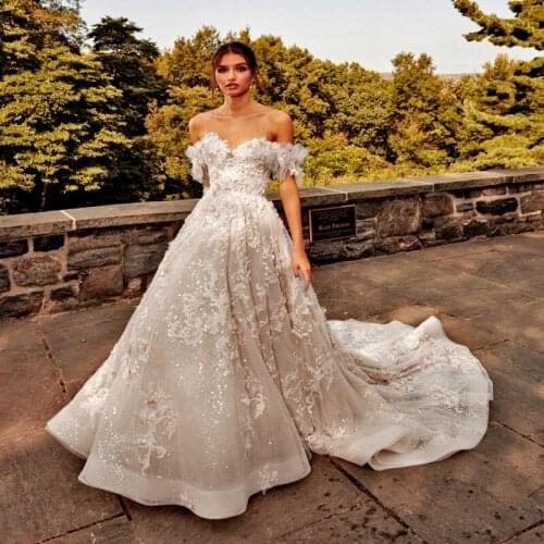 Thinyfull New Arrival Sweetheart Wedding Dresses A Line Off The Shoulder Bride Dresses Tulle Lace Appliques Vestido De Novia