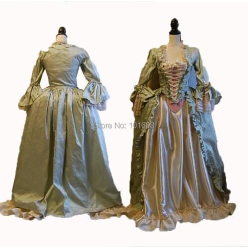 Tailored!Eras 2-pcs Royal Green Renaissance Gothic medieval Reenactment Halloween Gothic Cosplay DRESS Colonial dresses HL-417