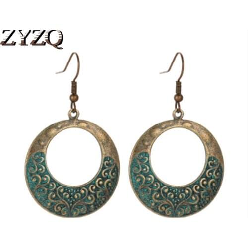 ZYZQ Classic Vintage Drop Earrings For Women Ethnic Hollow Out Pendant Design Birthday Gift Wholesale Lots&Bulk Jewelry Earring