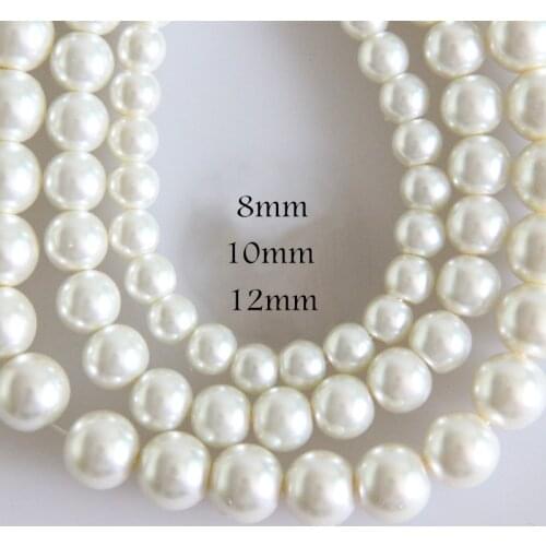 1 Strand 8mm 10mm 12mm White Round Glass Beads Imitation Pearl Smooth Spacer Beads for Necklace Bracelet Making DIY Jewelry