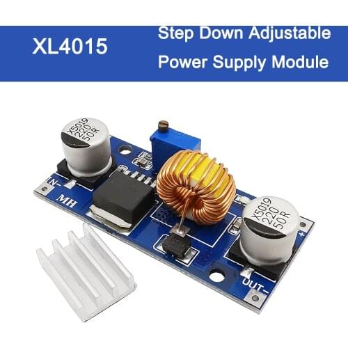 1Pcs XL4015 5A DC-DC Step Down Adjustable Power Supply Module LED Lithium Charger With Heat Sink 4-38V to 1.25-36V 24V 12V 9V 5V