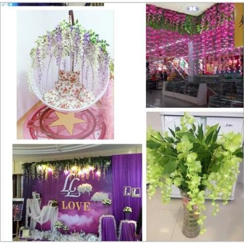 12Pcs Plastic flower rattan leaves leaves rattan wisteria flower watercress flower wedding party living room decoration flower