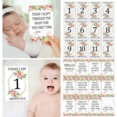 12 Pcs Month Card Baby Monthly Newborn Milestone Photo Sharing Cards Gift Set Funny Cartoon Photography Photo Cards Stic
