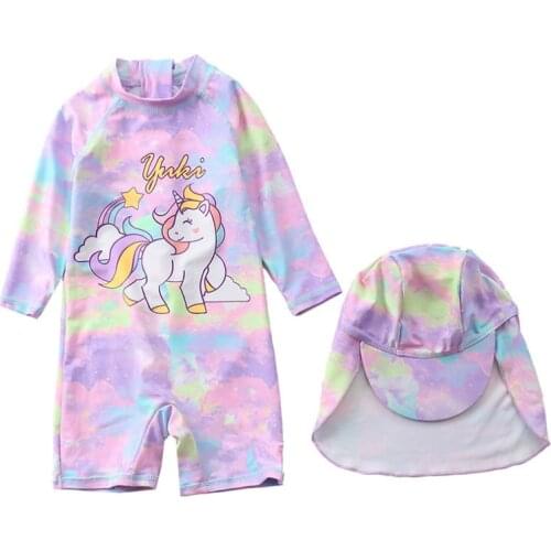 2021 New Swimwear Suits Unicorn 2021 Girls Surf Suit Baby Long-sleeved Sunscreen Girls Swimsuit For 1-10Years Girls Surfing