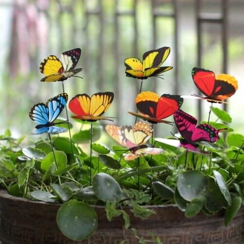 25Pcs Colorful 3D Double Layer Butterfly On Sticks Home Yard Lawn Flowerpot Plant Decoration Garden Ornament DIY Craft