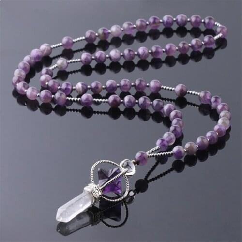 3pcs/lot Natural White Crystal Pillar Natural Pendant Merkaba Beads String Long Sweater Chain Women Autumn Winter Jewelry