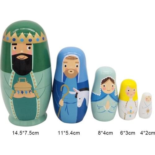 5Pcs Wooden King Royal Family Nesting Doll Matryoshka Figurines Kids Toy Gift