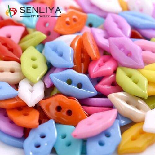 Fashion 50-250Pcs Lot Cartoon Lip Shape Scrapbooking Solid Random Decorative Resin Buttons For Garment DIY Apparel Accessories