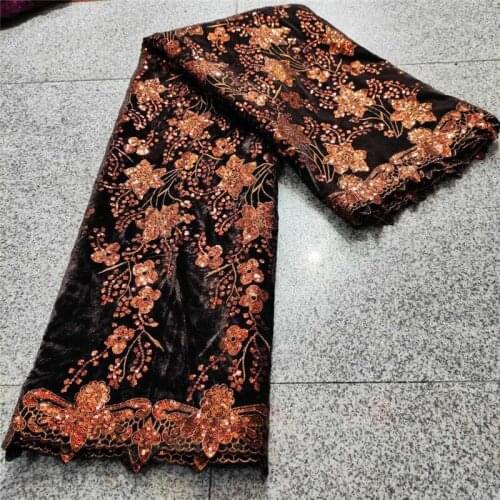 Black Velvet Lace Fabrics With sequins Soft modern African traditional High Quality African Velvet lace Nigerian Lace Fabric