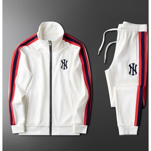 White striped winter sports suit male youth padded jacket and pants two-piece casual pants jacket tide