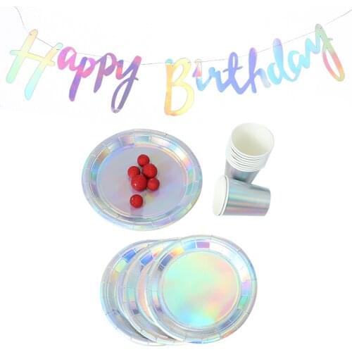 Kids Birthday Party Gradient Silver Rose Gold Plate Cup Rain Curtain Disposable Tableware For Wedding Baby Shower Party Decors