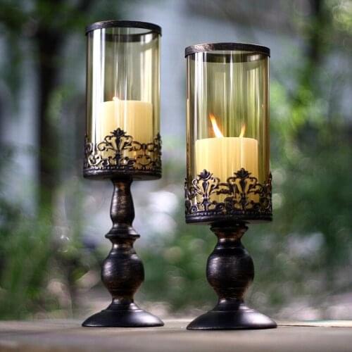 European Candle Holder Creative Iron Candle Light Retro Dining Table Decoration Wedding Candle Holder Carved Craft Decoration