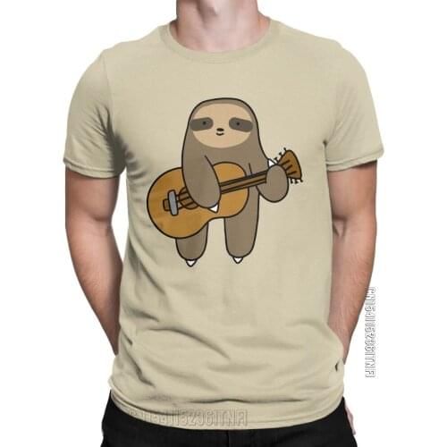 Guitar Sloth Music T-Shirts For Men Animals Humorous Cotton Tees O Neck Classic Short Sleeve T Shirts Adult Clothing