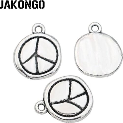 JAKONGO Antique Silver Plated Peace Sign Charms for Jewelry Making Findings DIY Bracelet Accessories 16x13mm 10pcs/lot