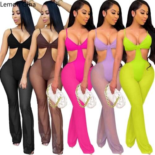Lemon Gina Summer 2021 Mesh Sexy Solid Color Beach Bikini Casual One-piece Swimsuit