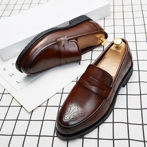 Luxury Brand Loafers men Casual shoes Slip on Leather Dress shoes big size 38-46 Brogue Carving loafer Driving party 44