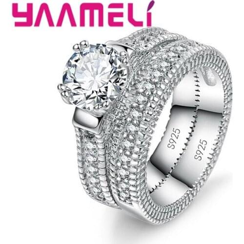 Best 925 Sterling Silver Jewelry Accessories Fashion Ring Sets Clear Austrian Crystal Rhinestone Lovers' Promise Rings