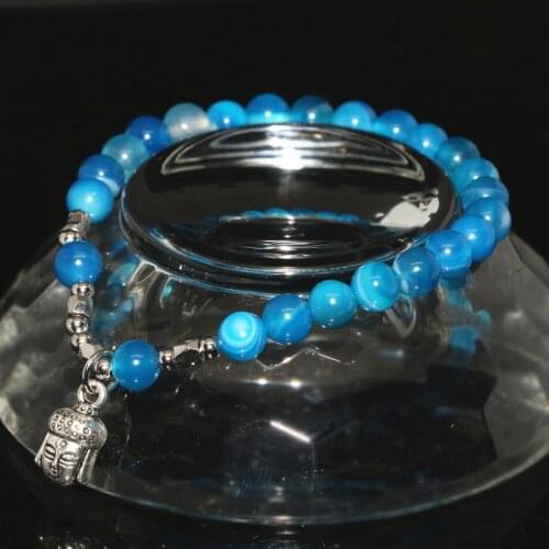 Fashion women special stretch bracelet natural blue agat stone onyx carnelian 6mm round beads elegant gift jewelry 7.5inch B1926
