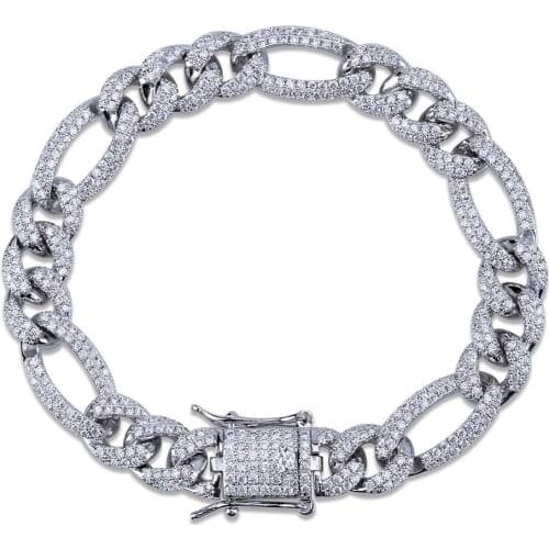 Hip Hop 10mm Personality Iced Out Miami Curb Men Bracelets Gold Silver Color Jewelry Cuban Chain Crystal CZ Rapper