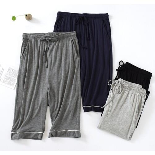 Mens Modal Cropped Pants Pajama Pants Summer Large Size Stretch Home Pants Thin Loose Sports Pants Air Conditioning Lounge Wear
