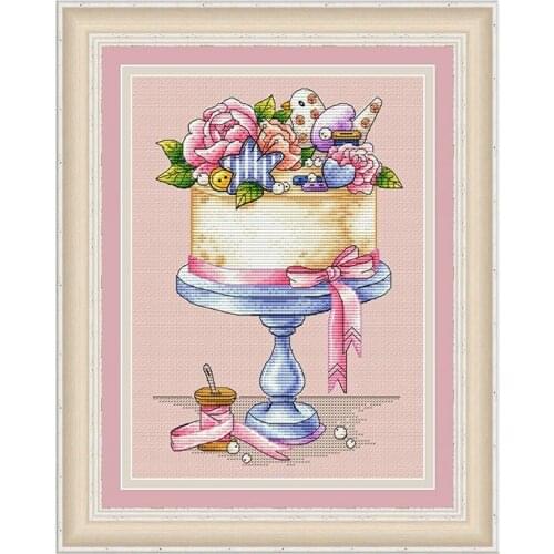 DIY 14ct Counted Cross Stitch Kits For Embroidery Needlework Cakes Pink Cloth Fabric