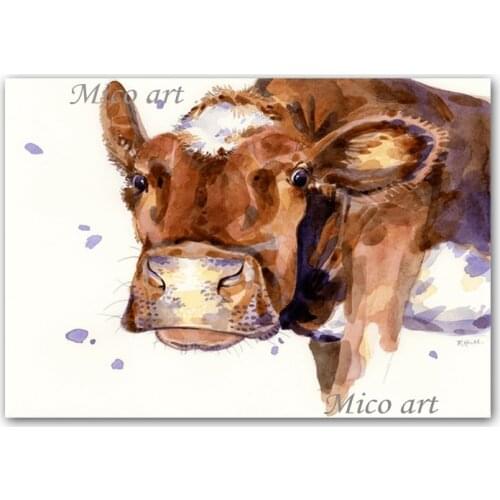 Unframed Animal Wall Picture Art Hand-painted Abstract Modern New Design Cute Cow Oil Painting For Children Room Decoration