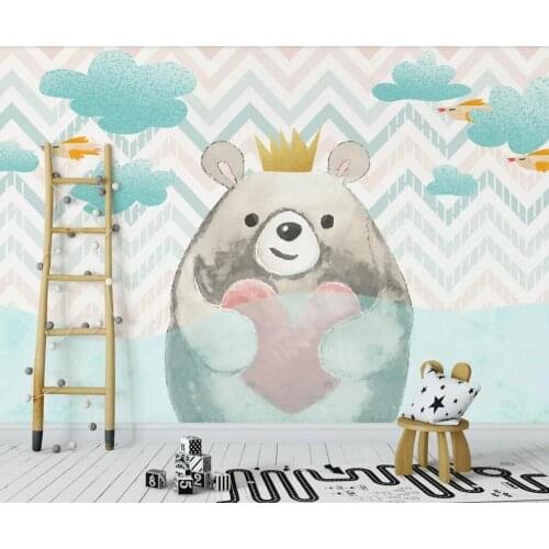 Customized 3D mural wallpaper cloud love bears childrens room background wall decoration painting