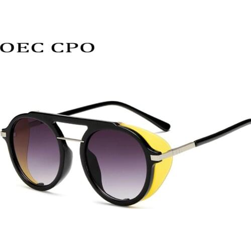 OEC CPO Steampunk Sunglasses Men Women 2019 Fashion Round Sunglasses Women Shield Vintage Punk Eyewear UV400 O80