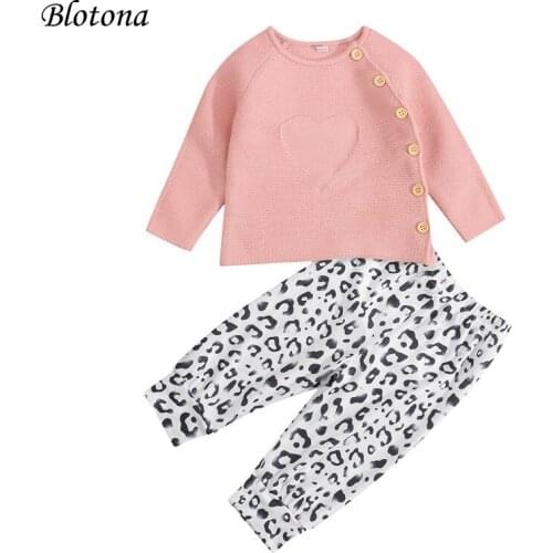 Blotona Baby Boys Girls Autumn Winter Clothes Set, Love Heart Long Sleeve O-neck Sweater+Leopard Print Trousers, 0-24Months