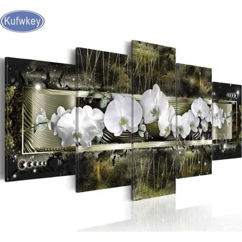 Full Square Diamond flower 5D DIY Diamond Painting 5 piece"white Orchids"Diamond Embroidery Mosaic Cross Stitch Home decoration